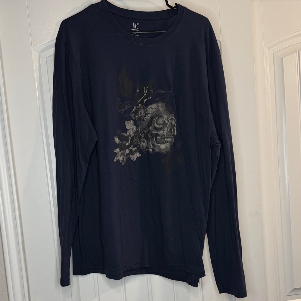 INC International Concepts Dark Long Sleeve Skull Shirt